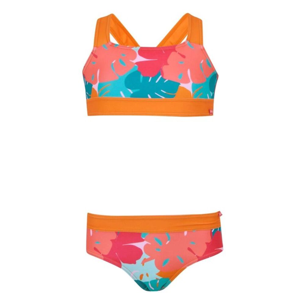 Regatta Girls Dakaria III Tropical Leaves Bikini Set / Orange/Blue/Pink